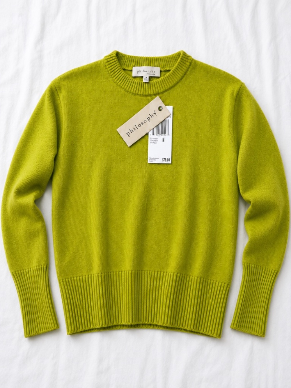 Philosophy Citron Tea Chartreuse Crewneck Sweater M NWT